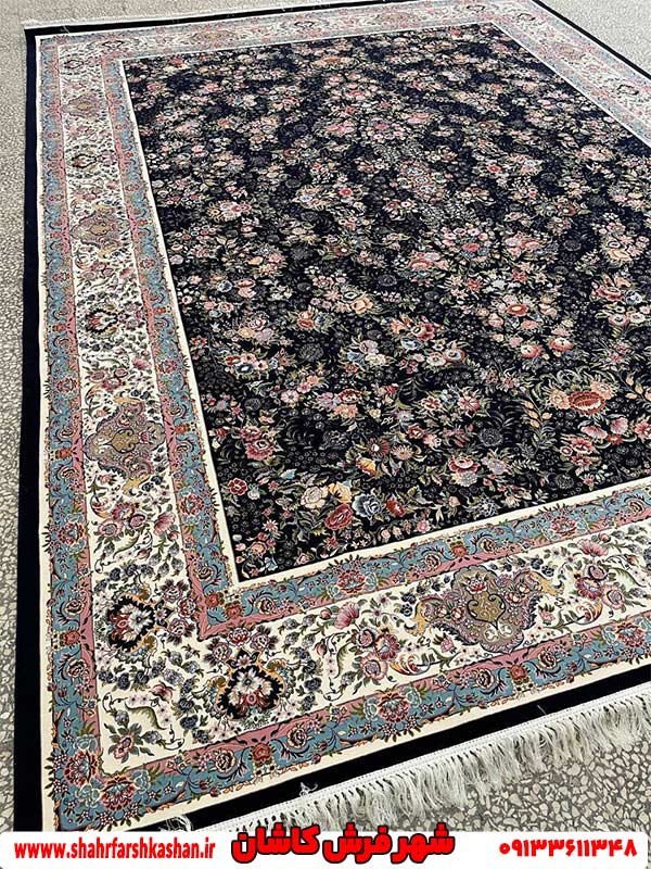 فرش 1200 شانه تراکم 3600 باغ گل سرمه ای