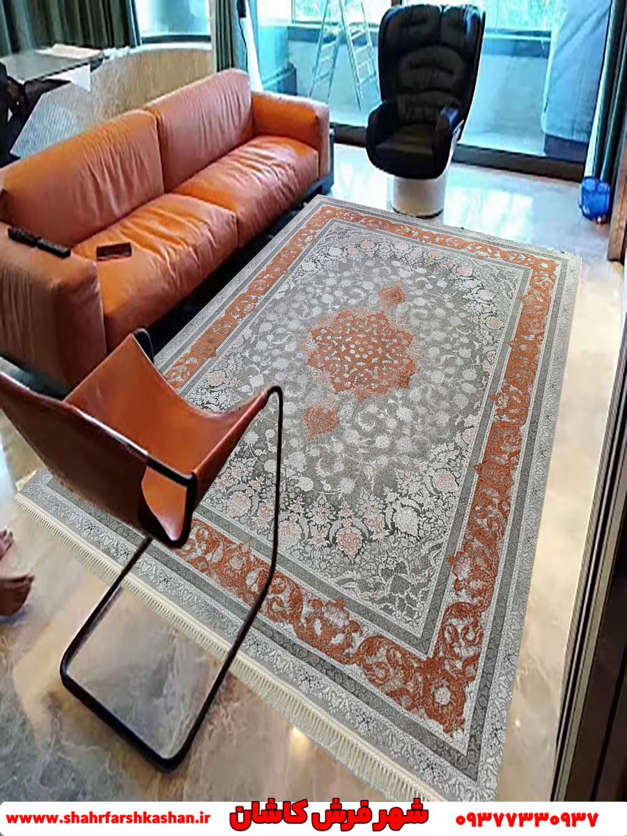نقشه مانیا فرش نارنجی طوسی 1200 شانه