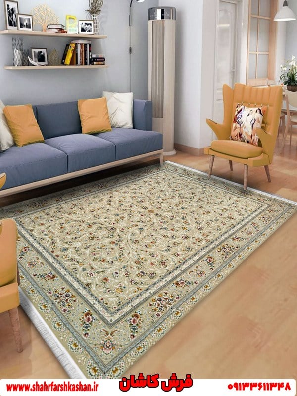 فرش افشان کاشان جدید 1200 شانه سروناز بژ