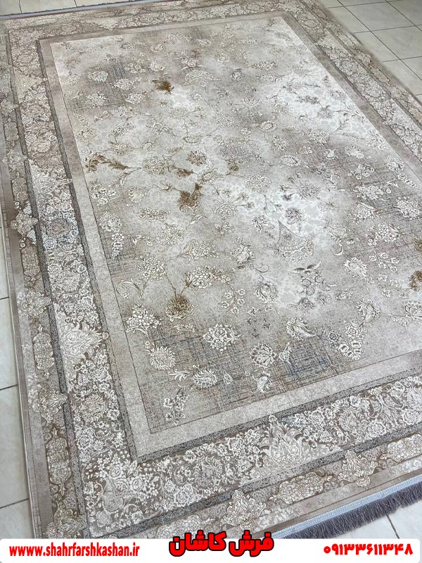 فرش وینتیج نسکافه ای سبز طرح آوین 1200 شانه