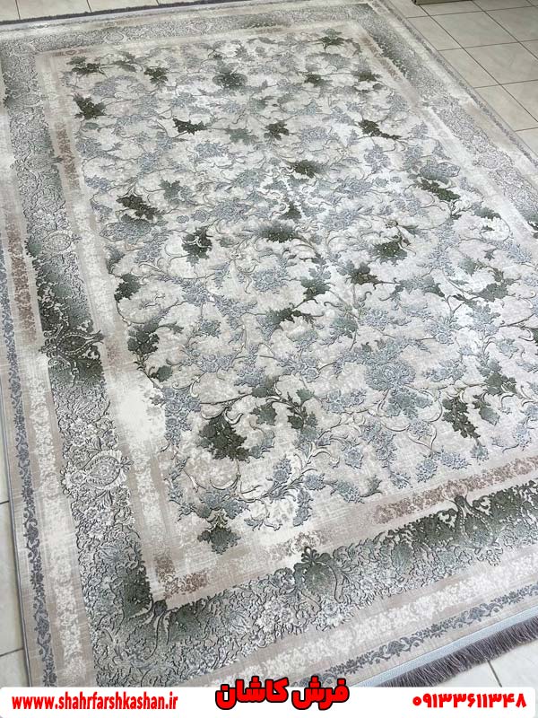 فرش طوسی سبز افشان 1200 شانه وینتیج گیسو