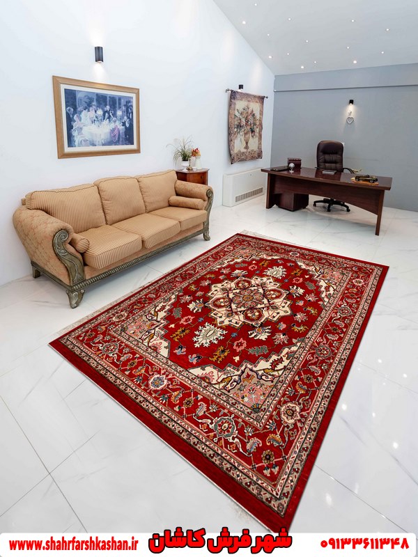فرش قرمز کاشان دستباف با نخ 100 درصد پشمی